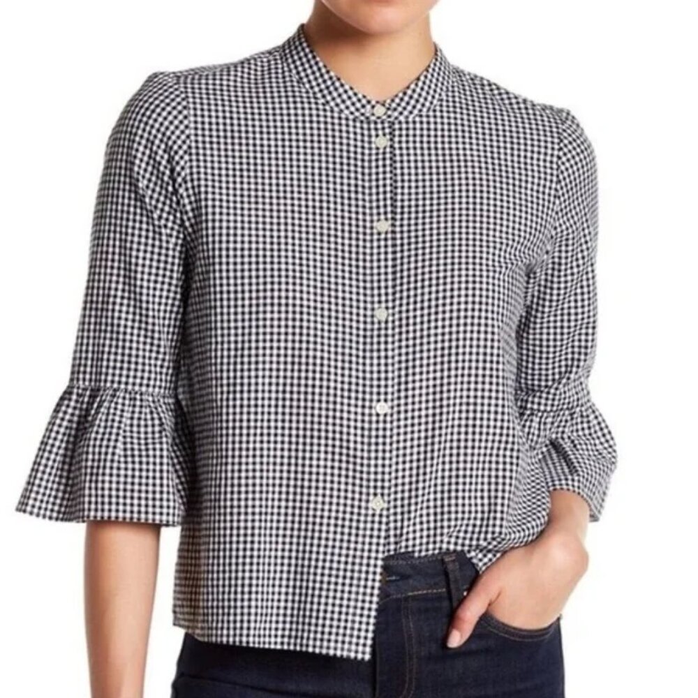 MADEWELL Black & White Gingham Bell Sleeve Button Down Shirt Large
